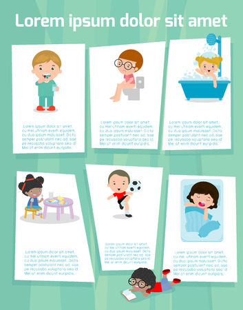 daily routines for kids, daily routine of child, Template for advertising brochure,your text, ready for your message. Vector illustrationのイラスト素材