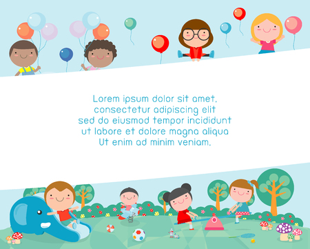 children in the playground, Template for advertising brochure, kids at playground, your text ,Kids and frame,child and frame,Vector Illustrationのイラスト素材