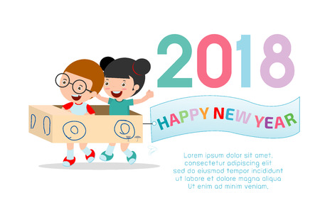 Happy New Year 2018 kids illustration.のイラスト素材