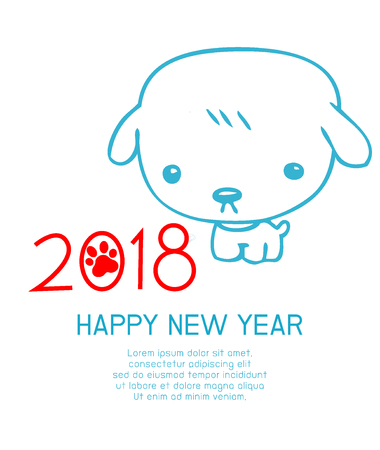 Happy New Year 2018 background, happy child with Happy new year 2018, dog's,Colorful Vector Illustrationのイラスト素材