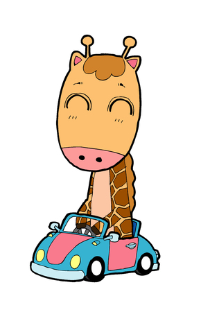 funny cartoon giraffe on white background, Vector illustration of cute cartoon  giraffe,のイラスト素材