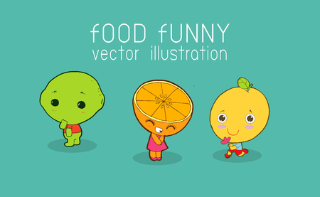 Funny lemon set. Lemon, Slice of lemon, Cute fruit vector character vector illustrationのイラスト素材