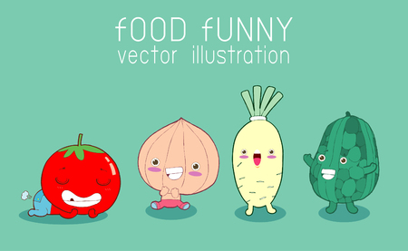 Vegetable funny cartoon icon, food funny Vector illustrationのイラスト素材