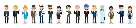 Set of diverse business people isolated on white background. full body diverse business people.Different nationalities and dress styles.people character cartoon concept.flat modern design,vectorのイラスト素材