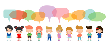 Cute kids with speech bubbles, Set of diverse Kids and Different nationalities with speech bubbles isolated on white background,Vector Illustrationのイラスト素材