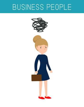 depressed Businesswoman, depressed woman with black sign, people concept flat design isolated background vector illustrationのイラスト素材
