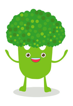 Broccoli funny icon. Flat illustration of cartoon broccoli vector icon isolated on white backgroundのイラスト素材