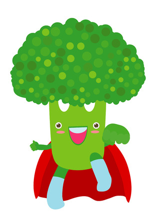 Broccoli funny icon. superhero  vegetable Flat illustration of cartoon broccoli vector icon isolated on white backgroundのイラスト素材