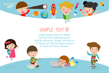 back to school, kids school, education concept, Kids go to school, Template for advertising brochure, your text,Kids and frame,child and frame,Vector Illustration, cartoon happy children.Illustrationのイラスト素材