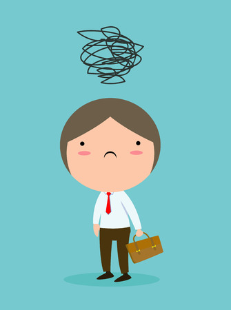 depressed Businessman, depressed man with black sign, people concept flat design isolated background. Business Concept vector Illustration.のイラスト素材