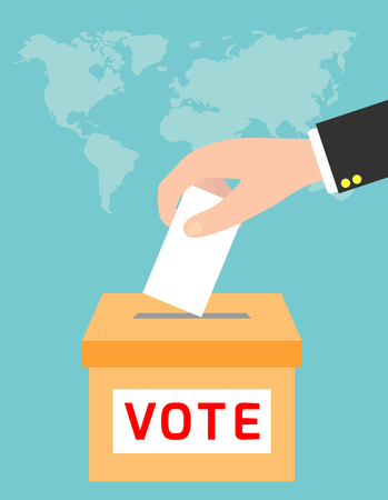 Voting concept in flat style,hand putting paper in the ballot box, vector illustrationのイラスト素材