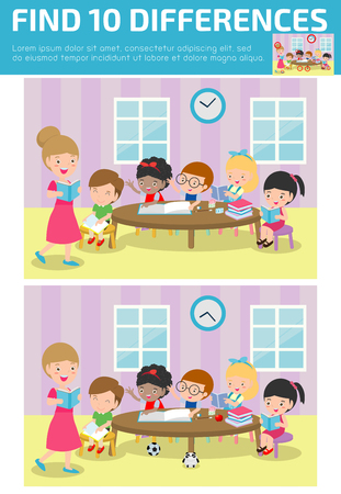 find differences, Game for kids ,find differences, Brain games, children game, Educational Game for Preschool Children,Vector Illustrationのイラスト素材