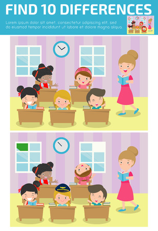 find differences, Game for kids ,find differences, Brain games, children game, Educational Game for Preschool Children,Vector Illustrationのイラスト素材