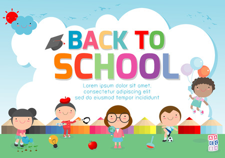 Back to school banner background.welcome back to school ,Cute school kids.education concept, Template for advertising brochure, your text ,Vector Illustrationのイラスト素材