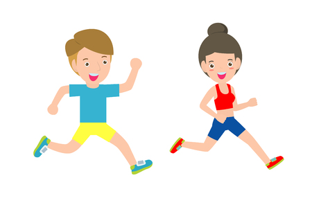 Man and woman jogging for healthy. Vector flat cartoon character icon designのイラスト素材