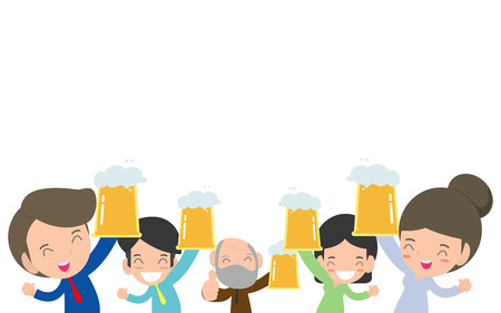 Happy business man and woman drinking beer, Office workers toast, people character drinks beer. poster and decorate your blog or websiteのイラスト素材