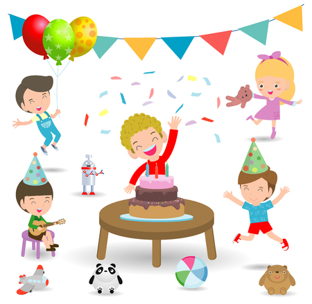 vector Illustration of happy Birthday Party, Kids Party, birthday celebration, birthday party for childrenのイラスト素材