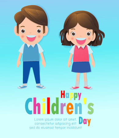Paper art of Happy children's day background, Paper cut and craft style.you text, Origami Vector illustration.のイラスト素材