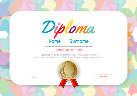 Certificates kindergarten and elementary, Preschool Kids Diploma certificate pattern design template, Diploma template for kindergarten students, Certificate of kids diploma