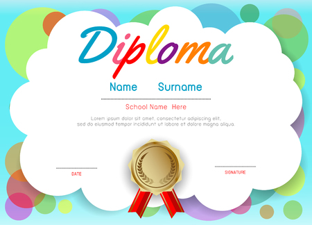Certificates kindergarten and elementary, Preschool Kids Diploma certificate pattern design template, Diploma template for kindergarten students, Certificate of kids diplomaのイラスト素材