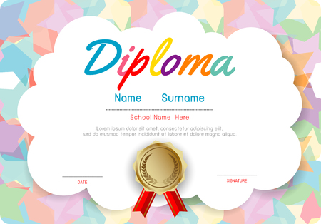 Certificates kindergarten and elementary, Preschool Kids Diploma certificate pattern design template, Diploma template for kindergarten students, Certificate of kids diplomaのイラスト素材