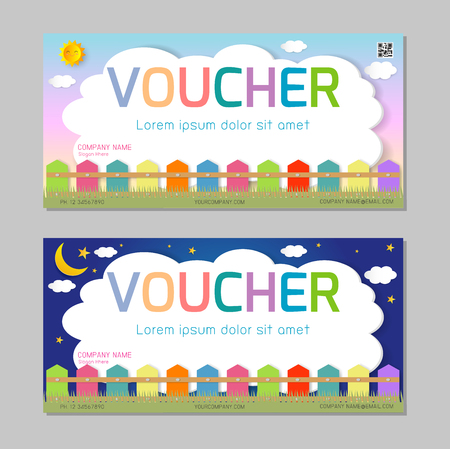 Gift voucher template with colorful pattern,cute gift voucher certificate coupon design template, kids voucher Vector illustrationのイラスト素材