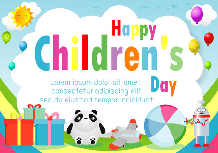 Happy children day background, children's day poster with happy kids Template for advertising brochure your text ,Vector Illustrationのイラスト素材