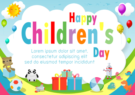 Happy children day background, children's day poster with happy kids Template for advertising brochure your text ,Vector Illustrationのイラスト素材