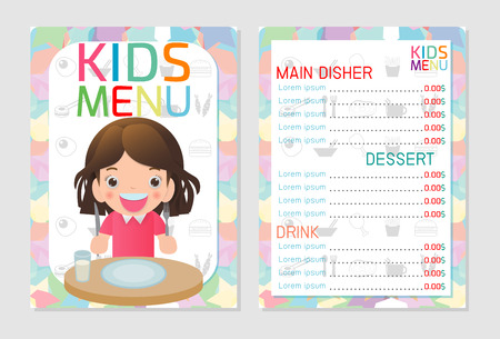 Cute colorful kids meal menu template design, Kids restaurant, children menu, menu for kids template, Cafe menu for kids, template design.Vector illustrationのイラスト素材