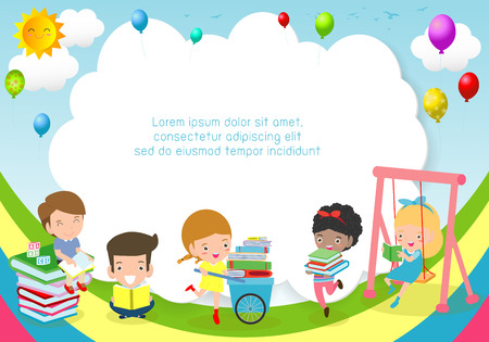 back to school, kids school, education concept, Kids go to school, Template for advertising brochure, your text,Kids and frame,child and frame,Vector Illustration, cartoon happy children.Illustrationのイラスト素材