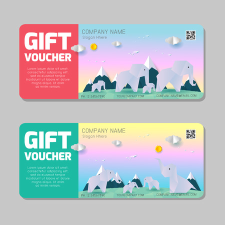 Gift voucher template with colorful pattern,cute gift voucher certificate coupon design template, kids voucher Vector illustrationのイラスト素材