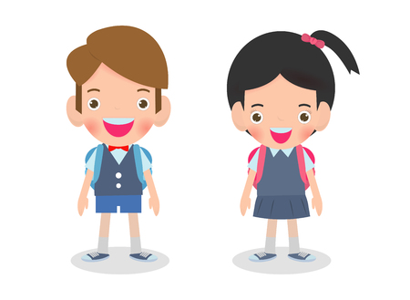 Vector illustration of Cute school kids, back to school Isolated on white backgroundのイラスト素材