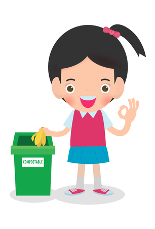 Children rubbish for recycling, Illustration of Kids Segregating Trash, recycling trash, Save the World , male recycling, Kids Segregating Trash, children and recycling.のイラスト素材