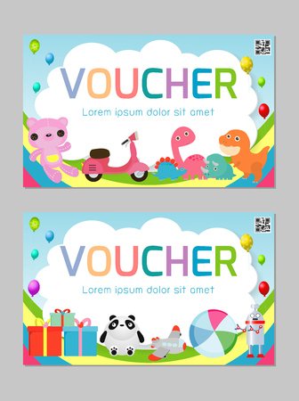 Gift voucher template with colorful pattern,cute gift voucher certificate coupon design template, kids toys shop, voucher Vector illustrationのイラスト素材