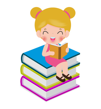 cute kids reading books,cute children reading books, Happy Children while Reading Books, kids while Reading Books, Vector Illustration on white backgroundのイラスト素材