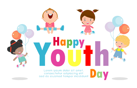 Happy Youth Day greeting card, International youth day background poster Template for advertising brochure Vector illustrationのイラスト素材