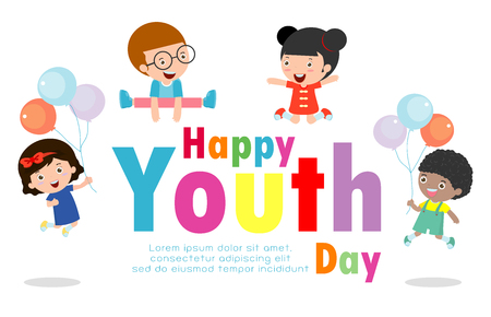 Happy Youth Day greeting card, International youth day background poster Template for advertising brochure Vector illustrationのイラスト素材