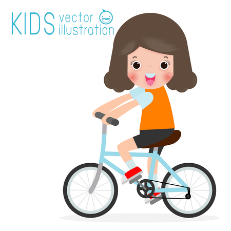 Happy kids on bicycles isolated on white background, children and sport Vector Illustrationのイラスト素材