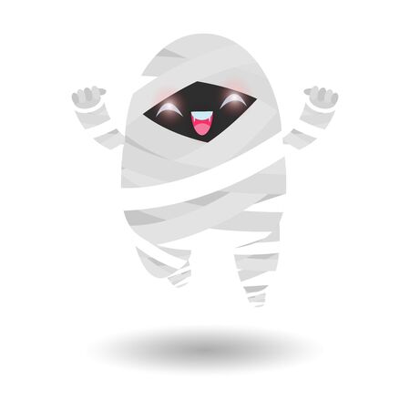 Happy Halloween. Little Mummy jumping, children in Halloween costume isolated on white background. Kid Costume Party Vector illustration.のイラスト素材