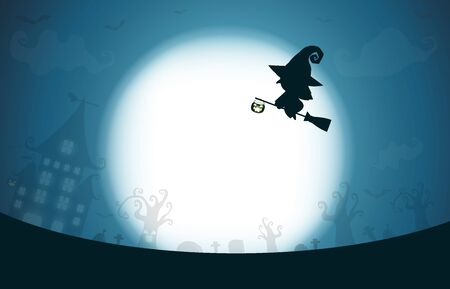 Happy Halloween, witch silhouette on the moon, Template for advertising brochure. greeting card happy halloween party poster and theme design background Vector Illustrationのイラスト素材