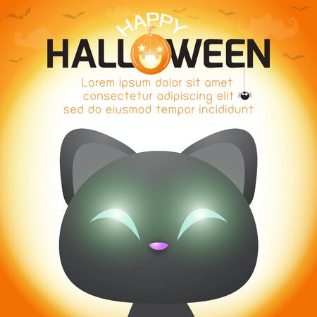 Happy halloween poster, black cat in the moonlight, halloween banner, halloween trick or Treating background, Template for advertising brochure, greeting card Vector Illustration.のイラスト素材