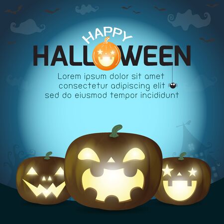 Happy Halloween, pumpkin silhouette under the moonlight, Template for advertising brochure. greeting card happy halloween party poster and theme design background Vectorのイラスト素材