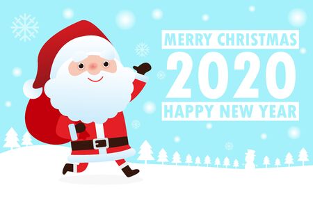 Merry Christmas and Happy New Year. Christmas celebrations with cute santa claus for Christmas card Template for advertising brochure, your text, Vector illustrationのイラスト素材