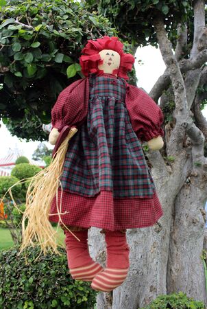Ann Doll Ornament hanging on the Tree, Ghost mystic doll. Scary horror dollの写真素材