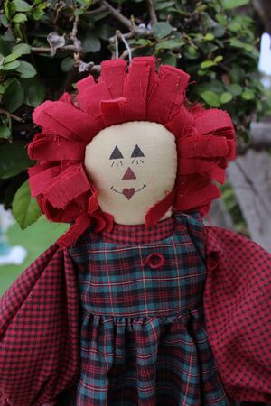 Ann Doll Ornament hanging on the Tree, Ghost mystic doll. Scary horror dollの写真素材