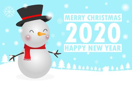 Merry Christmas and Happy New Year. Christmas celebrations with cute snowman for Christmas card Template for advertising brochure, your text, Vector illustrationのイラスト素材