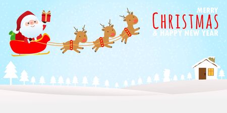 Merry Christmas and Happy New Year. Christmas celebrations with cute santa claus for Christmas card Template for advertising brochure, your text, Vector illustrationのイラスト素材