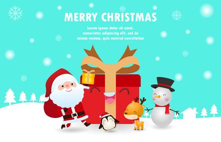 Merry Christmas and Happy New Year. Christmas celebrations with cute santa claus for Christmas card Template for advertising brochure, your text, isolated on background Vector illustrationのイラスト素材