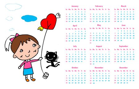 2020 calendar set. Colorful kids sketch doodle style. hand drawn frames  poster Happy new year Vector Illustrationのイラスト素材