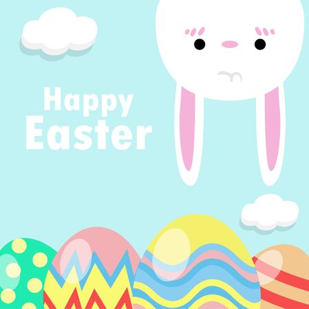 Happy Easter greeting card. Rabbit Bunny Easter banner template isolated on Backgroundのイラスト素材